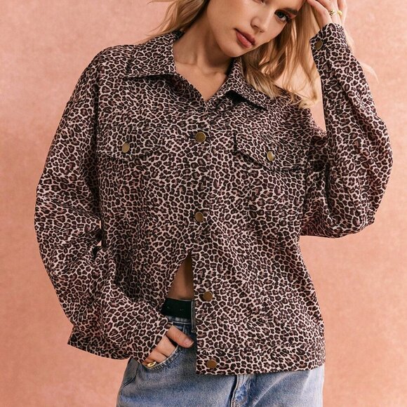 Casual Women's Leopard Print Coat Jacket - Picture 7 of 7